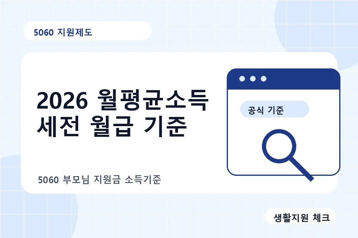 5060 부모님 지원금 소득기준 2026 도시근로자 월평균소득 세전 월급 기준